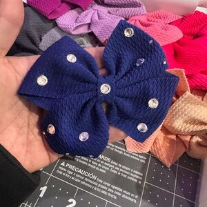Navy Blue Rhinestone Kids Hair Bow